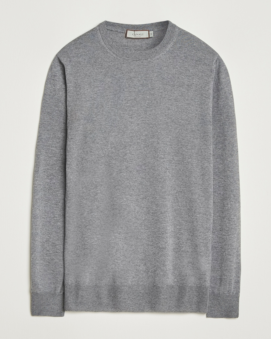 Herr | Tröjor | Canali | Merino Wool Crew Neck Light Grey