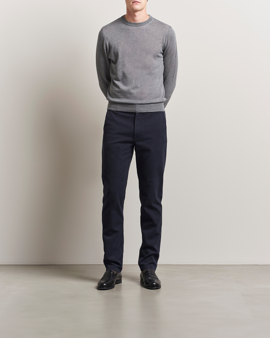 Herr | Tröjor | Canali | Merino Wool Crew Neck Light Grey