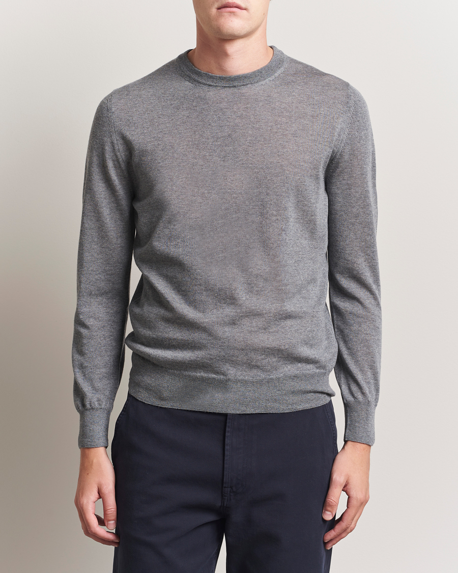 Herr | Tröjor | Canali | Merino Wool Crew Neck Light Grey