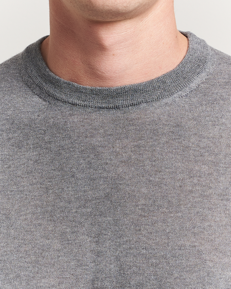 Herr | Tröjor | Canali | Merino Wool Crew Neck Light Grey