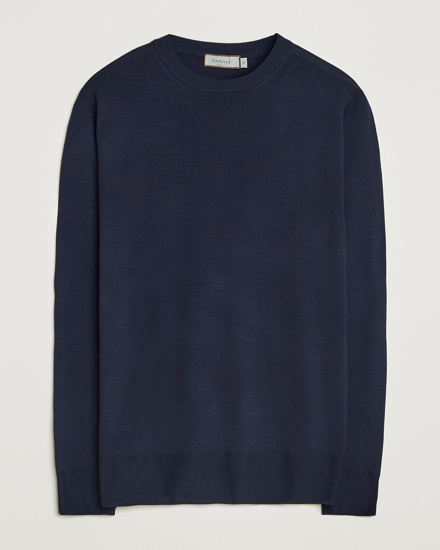 Herr | Tröjor | Canali | Merino Wool Crew Neck Navy