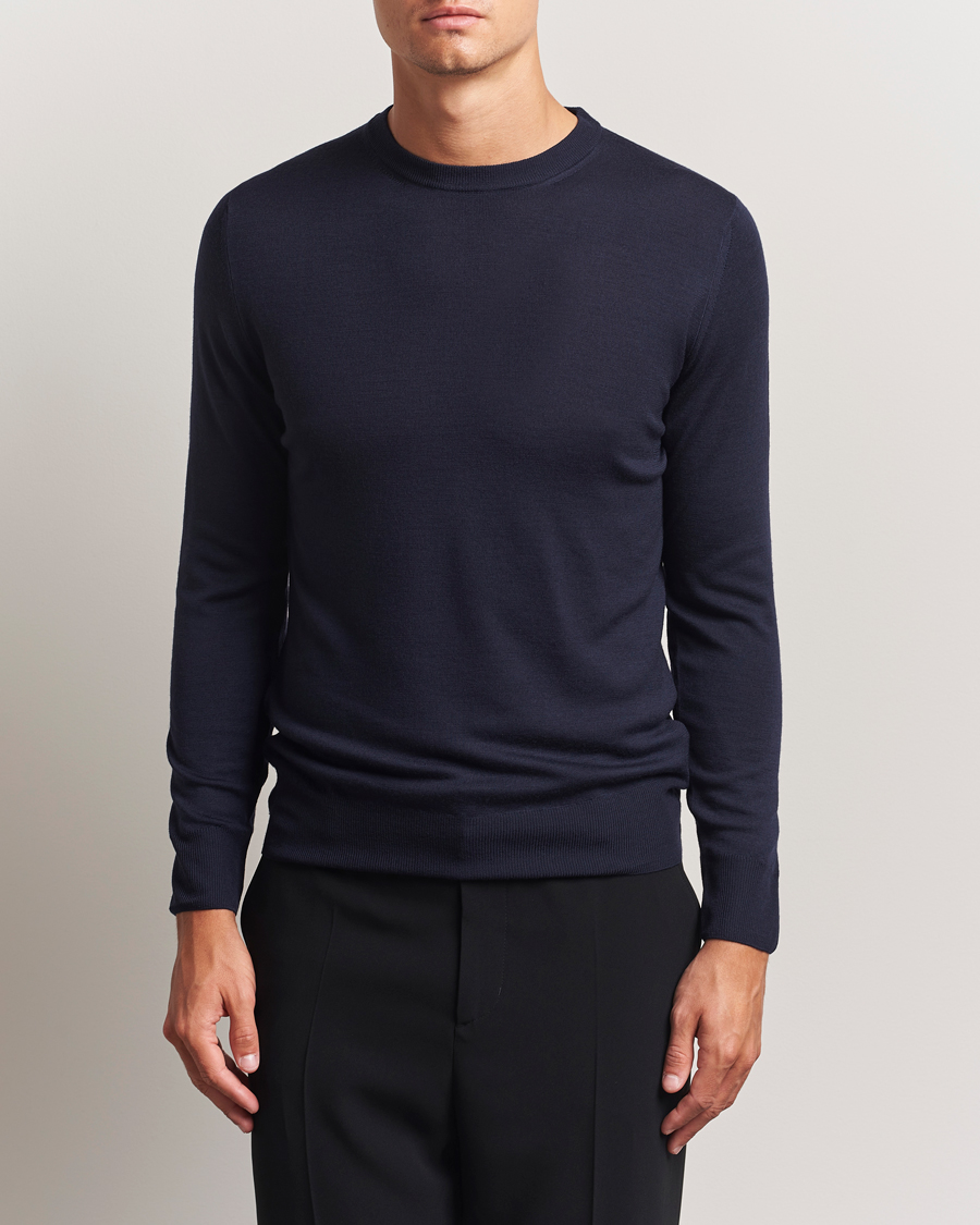 Herr | Tröjor | Canali | Merino Wool Crew Neck Navy