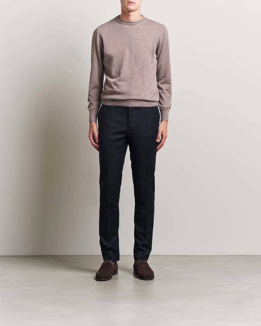 Herr | Tröjor | Canali | Merino Wool Crew Neck Beige