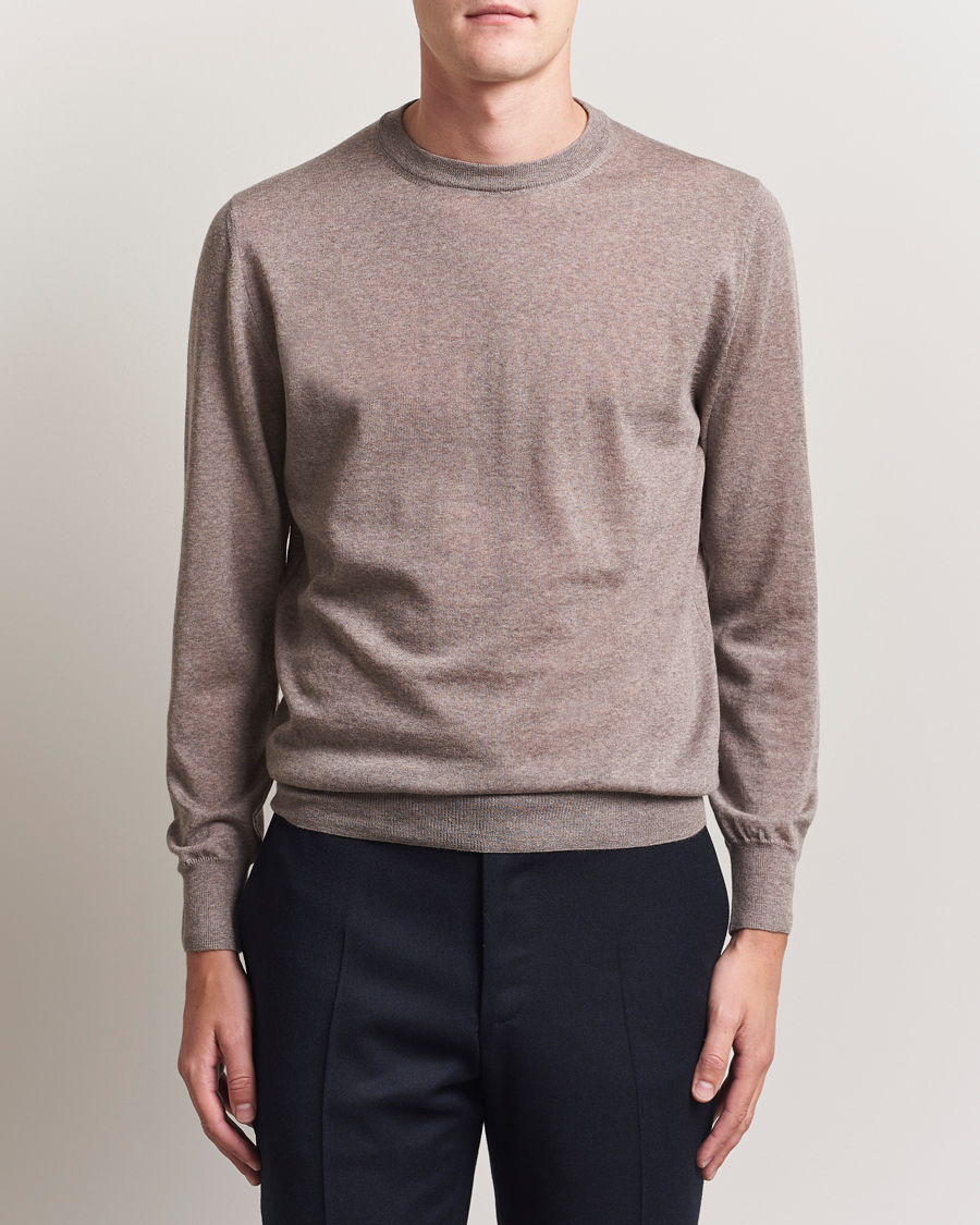 Herr | Tröjor | Canali | Merino Wool Crew Neck Beige