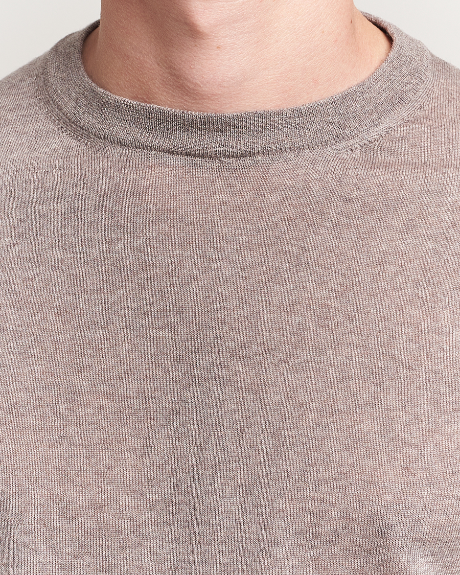 Herr | Tröjor | Canali | Merino Wool Crew Neck Beige