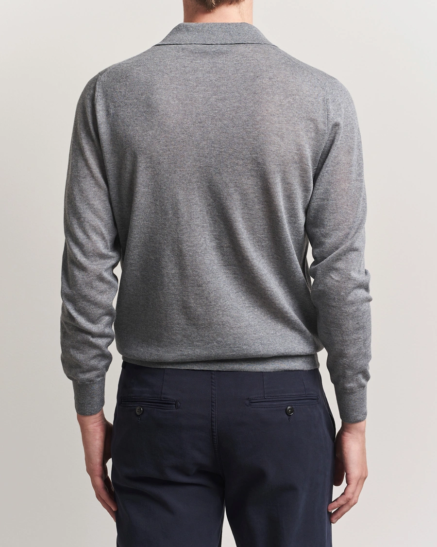 Herr | Tröjor | Canali | Merino Wool Long Sleeve Polo Light Grey