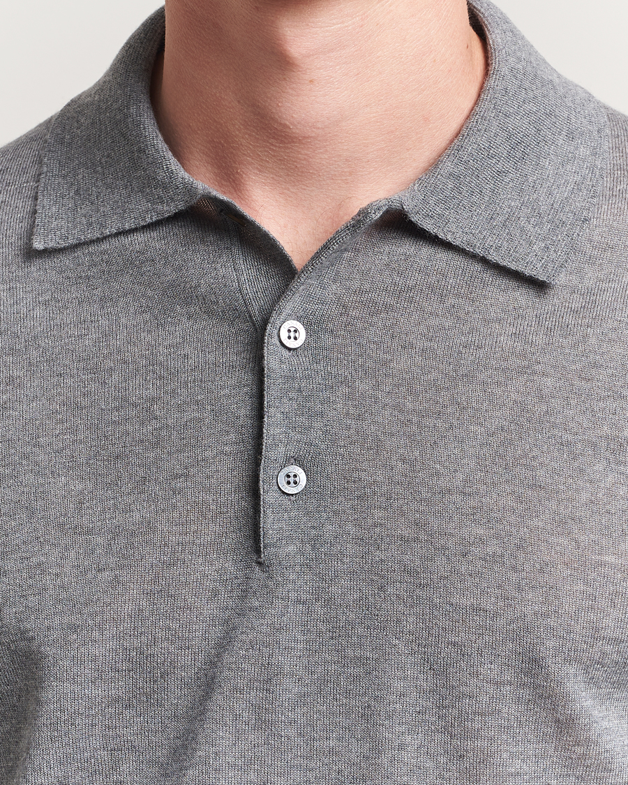 Herr | Tröjor | Canali | Merino Wool Long Sleeve Polo Light Grey