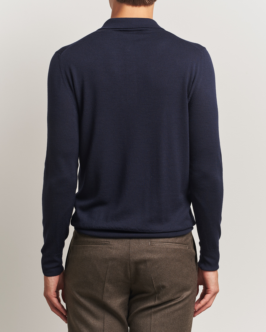 Herr | Tröjor | Canali | Merino Wool Long Sleeve Polo Navy