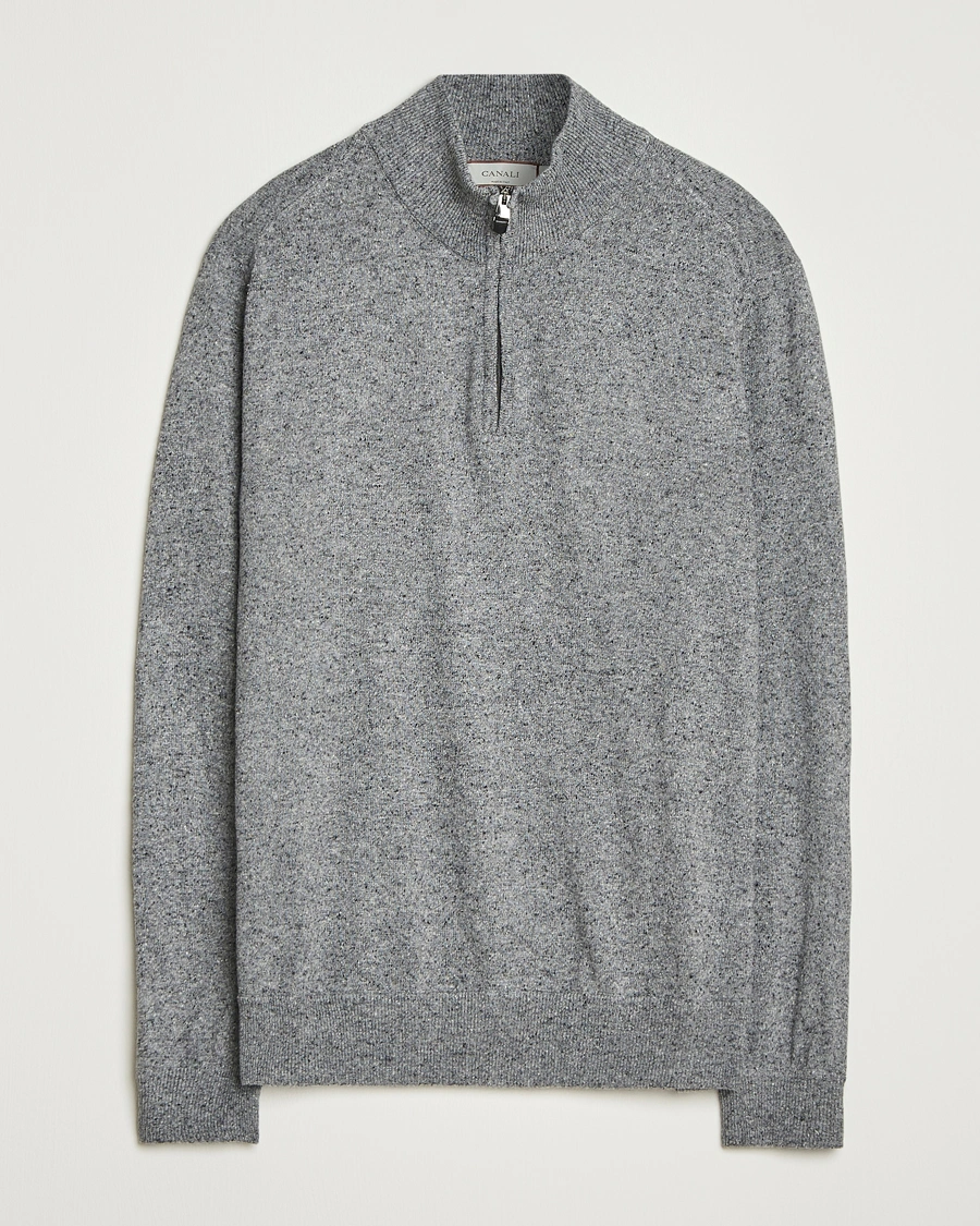 Herr | Tröjor | Canali | Donegal Half Zip Sweater Grey Melange