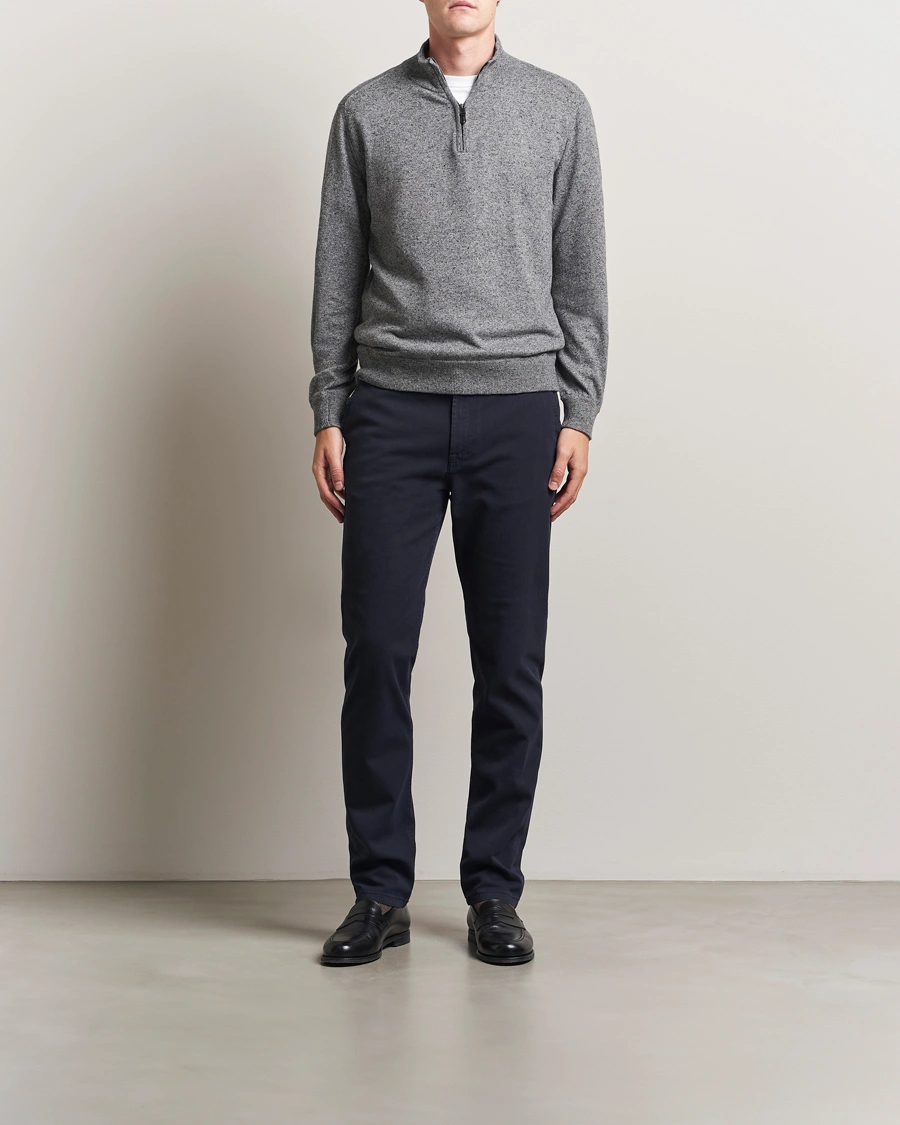 Herr | Tröjor | Canali | Donegal Half Zip Sweater Grey Melange