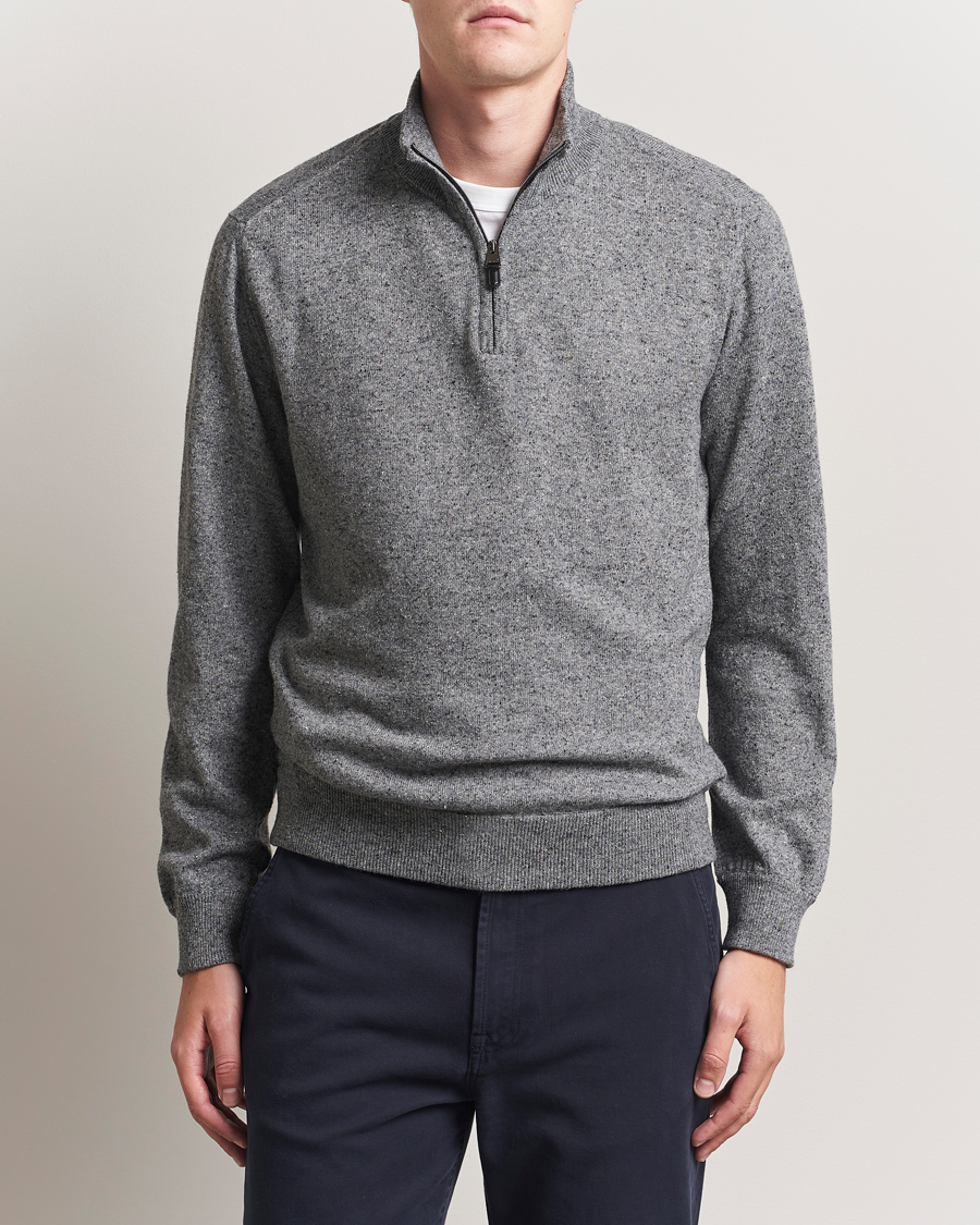 Herr | Tröjor | Canali | Donegal Half Zip Sweater Grey Melange