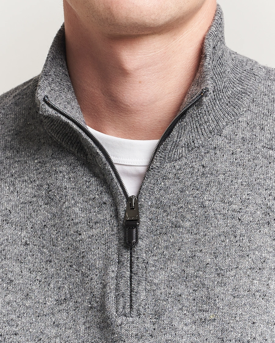 Herr | Tröjor | Canali | Donegal Half Zip Sweater Grey Melange