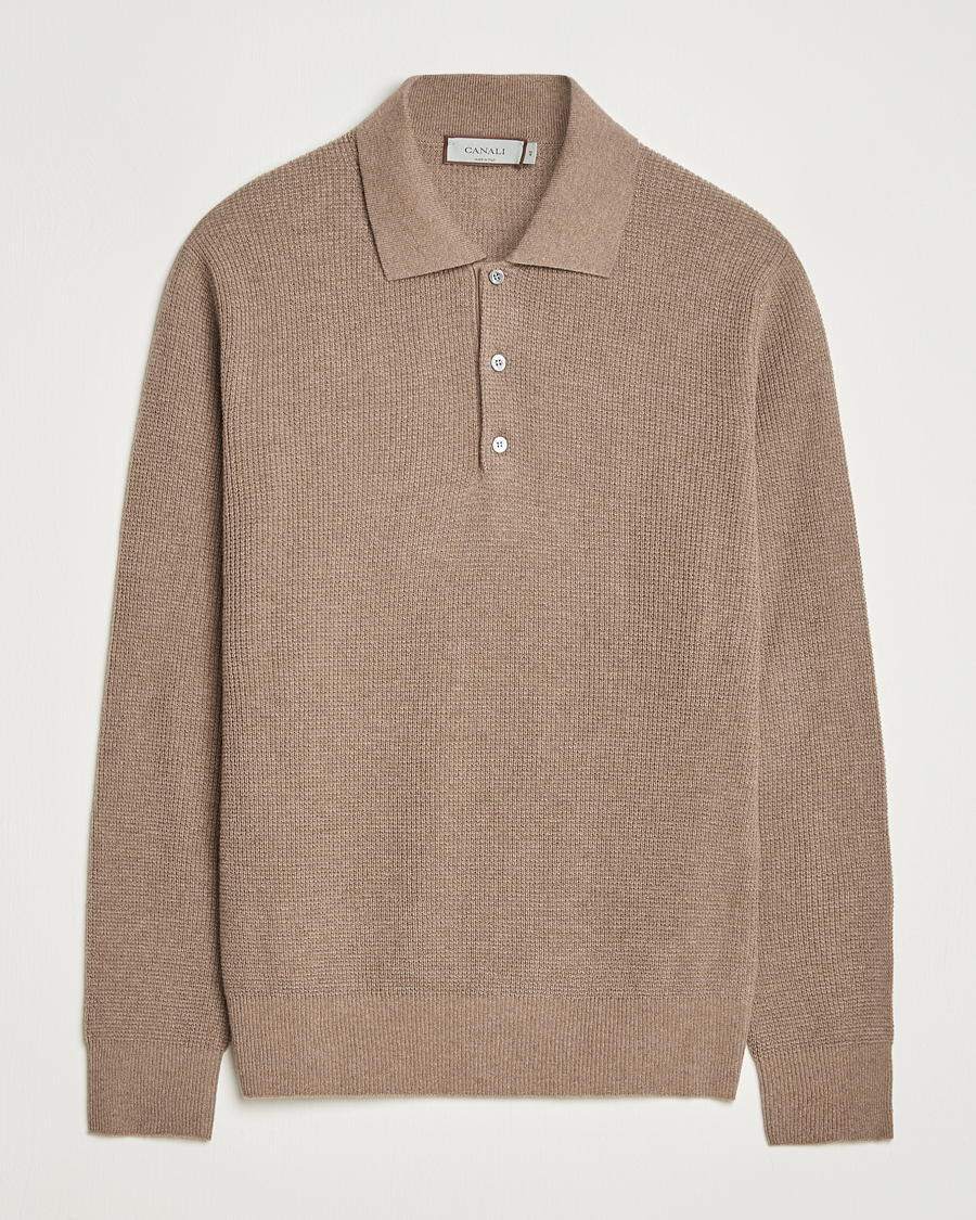 Herr | Tröjor | Canali | Wool/Cashmere Long Sleeve Polo Brown