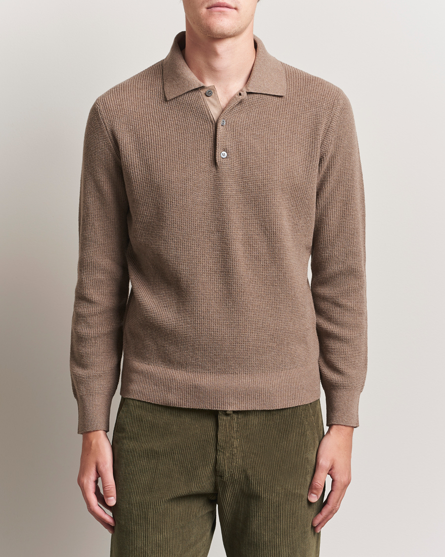 Herr | Tröjor | Canali | Wool/Cashmere Long Sleeve Polo Brown