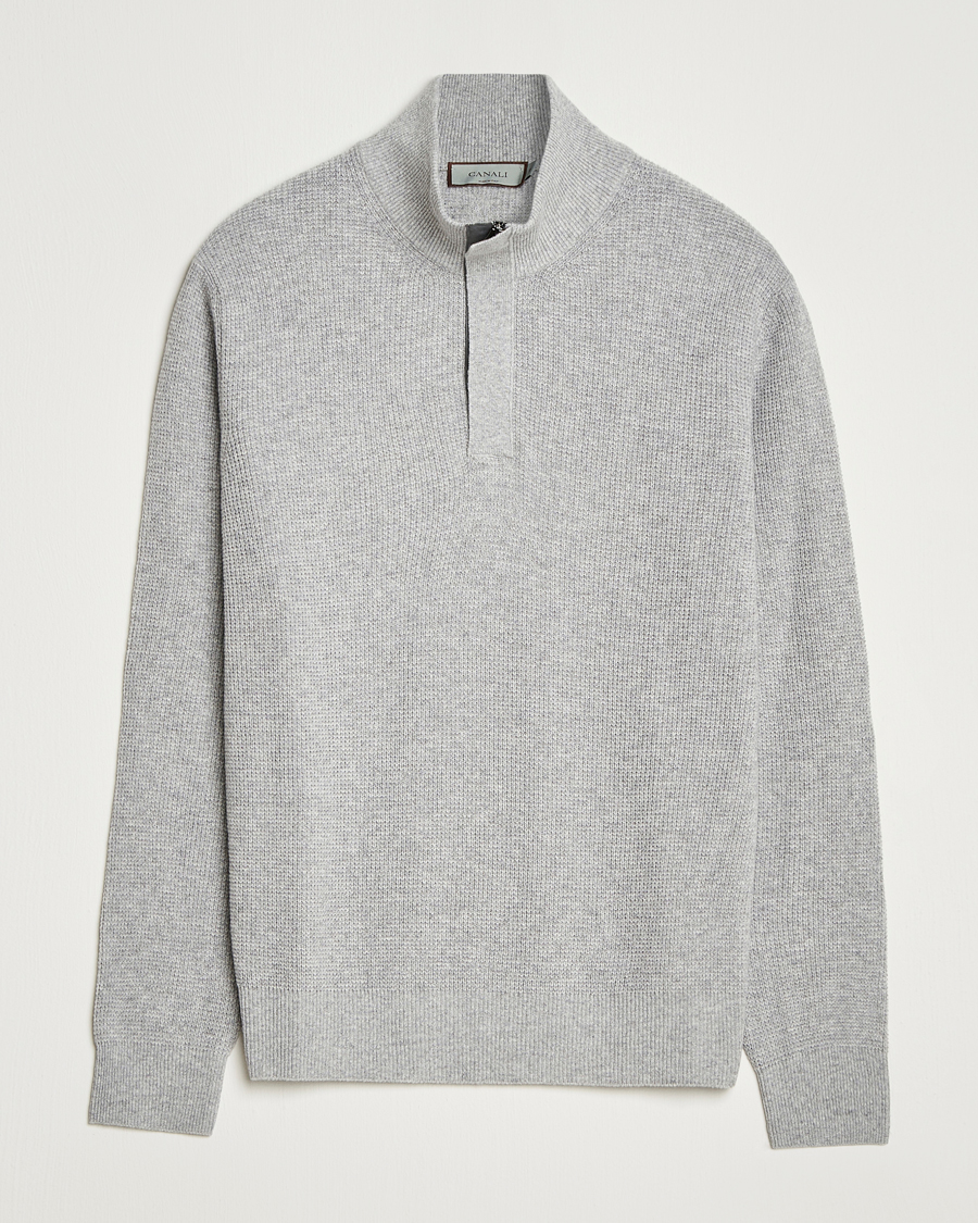 Herr | Tröjor | Canali | Wool/Cashmere Half Zip Light Grey