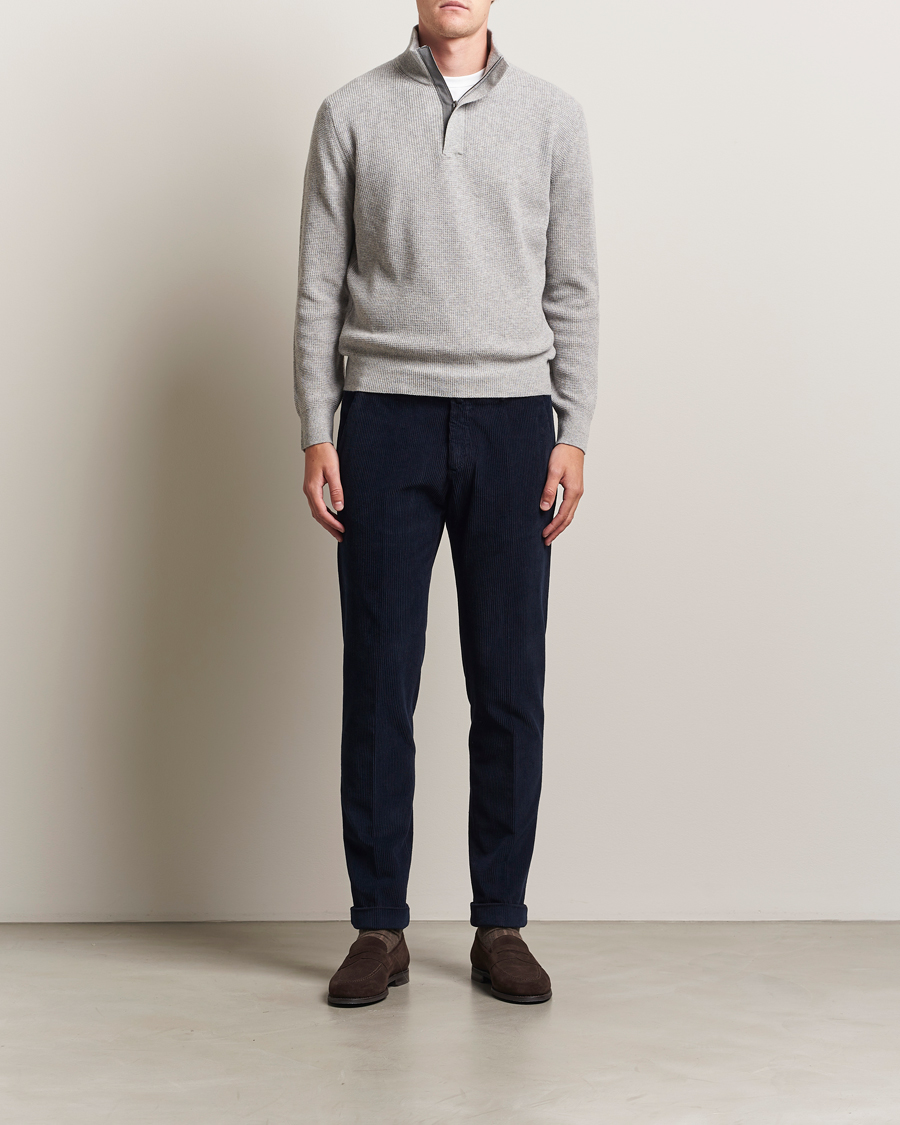Herr | Tröjor | Canali | Wool/Cashmere Half Zip Light Grey