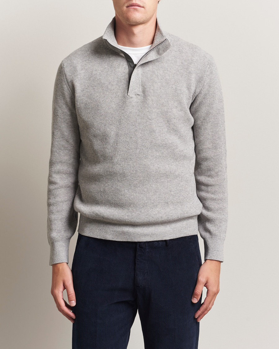 Herr | Tröjor | Canali | Wool/Cashmere Half Zip Light Grey