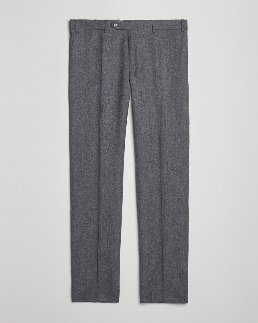 Herr | Byxor | Canali | Slim Fit Flannel Trousers Grey Melange