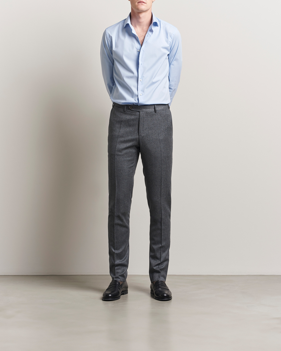 Herr | Byxor | Canali | Slim Fit Flannel Trousers Grey Melange