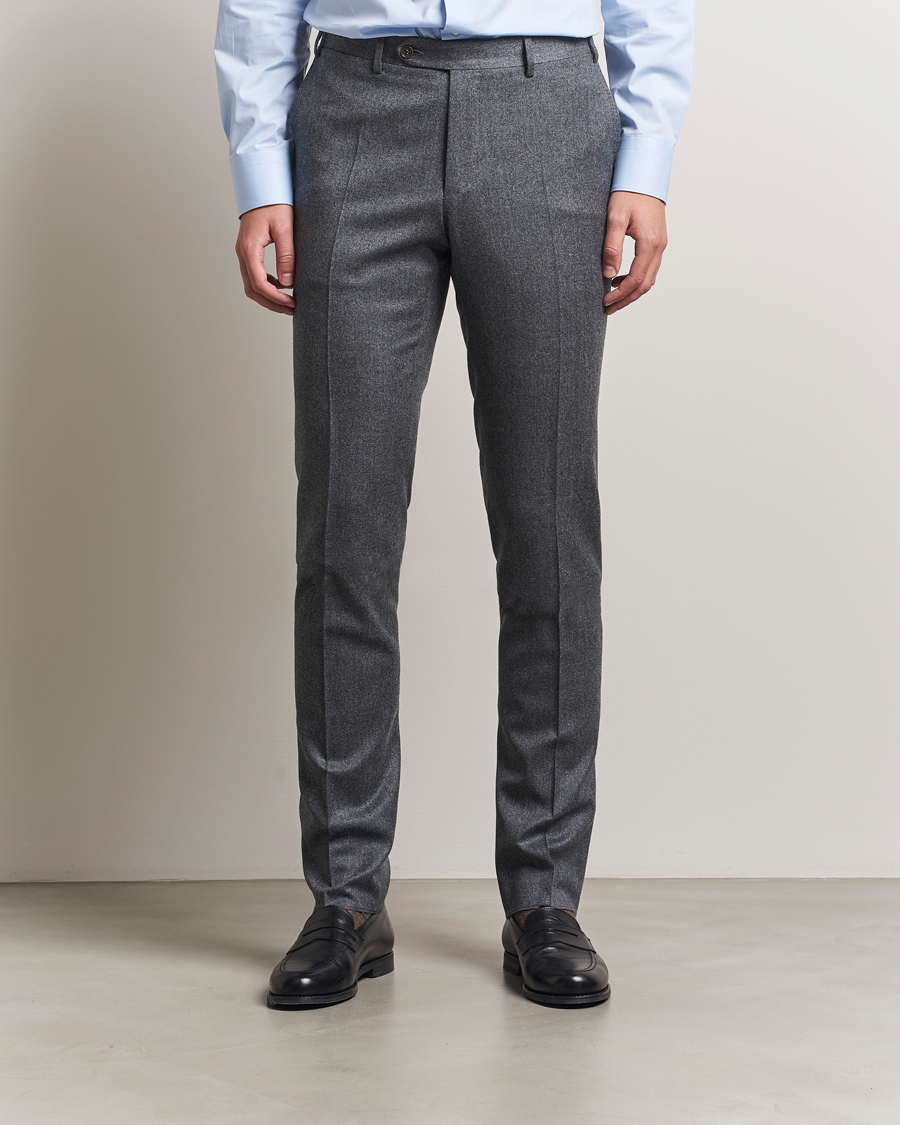 Herr | Byxor | Canali | Slim Fit Flannel Trousers Grey Melange
