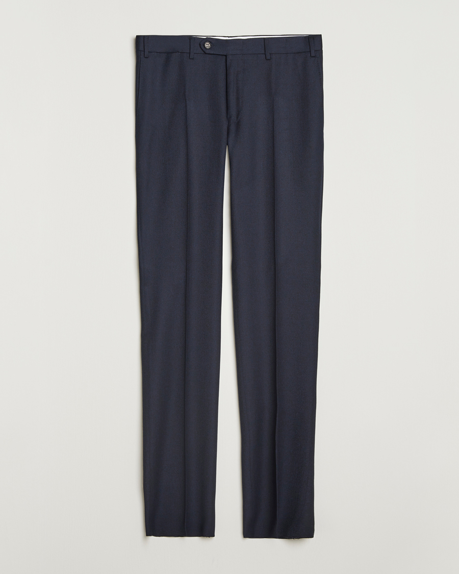 Herr | Byxor | Canali | Slim Fit Flannel Trousers Navy