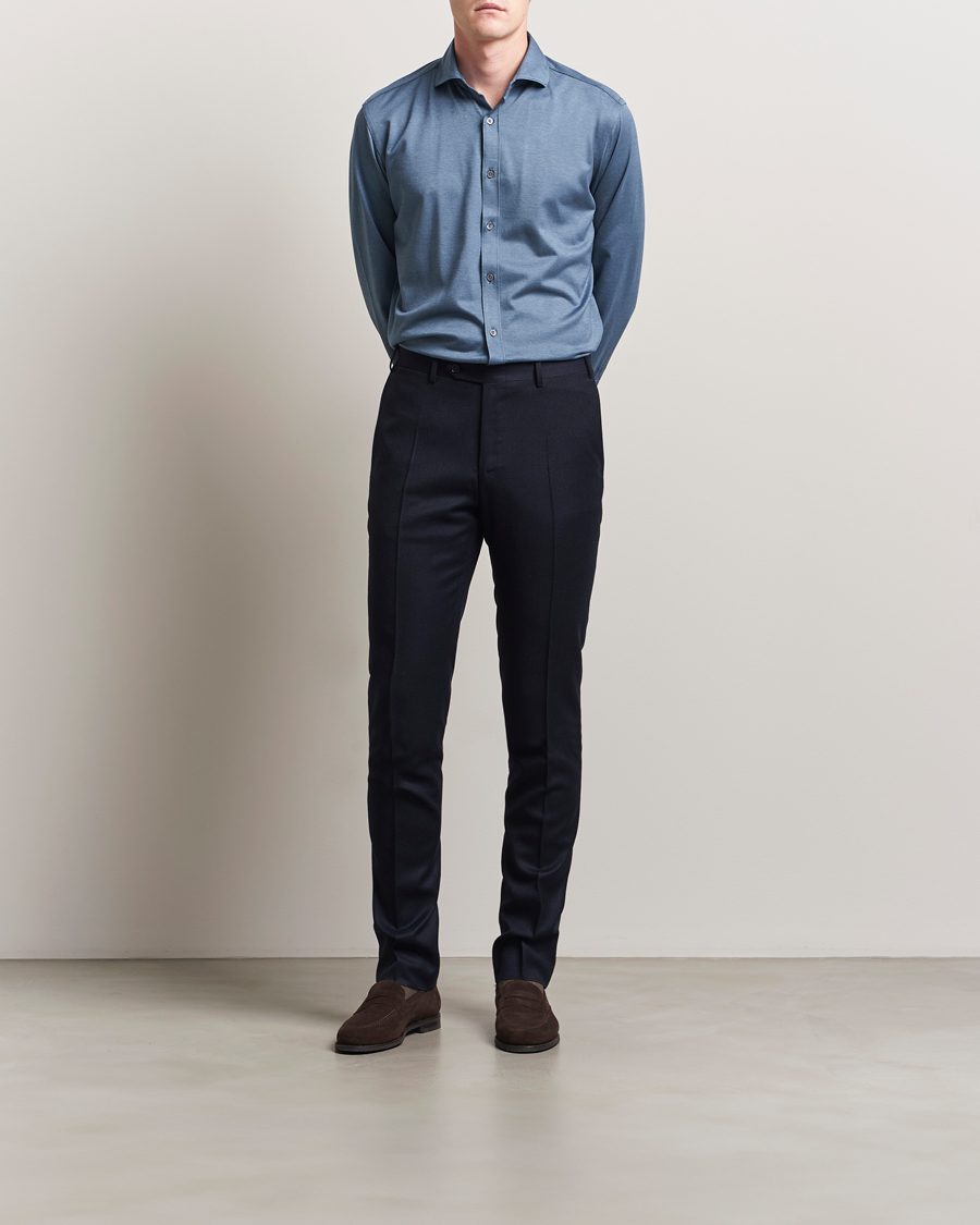 Herr | Byxor | Canali | Slim Fit Flannel Trousers Navy