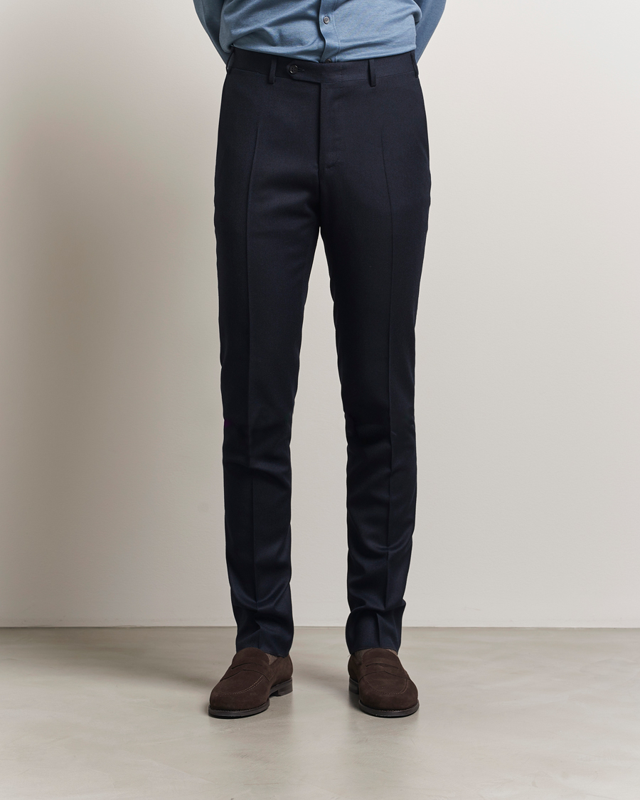 Herr | Byxor | Canali | Slim Fit Flannel Trousers Navy