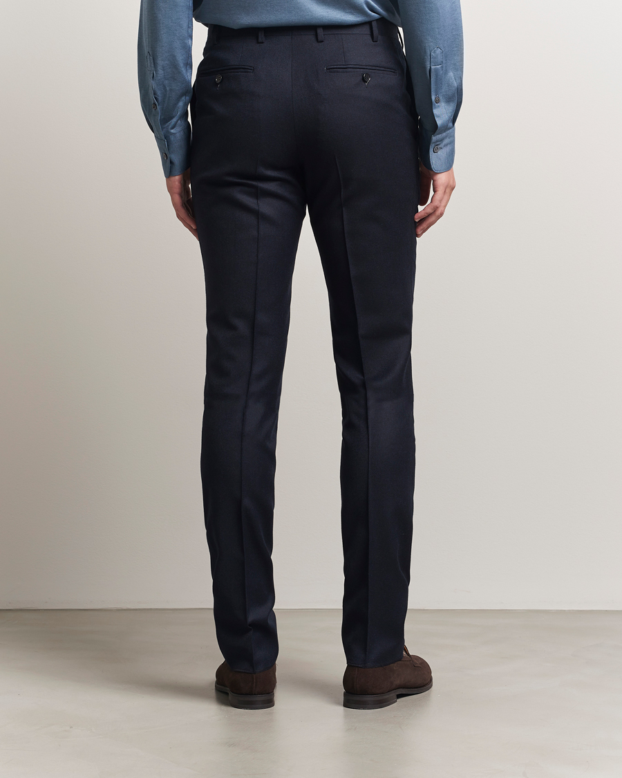Herr | Byxor | Canali | Slim Fit Flannel Trousers Navy