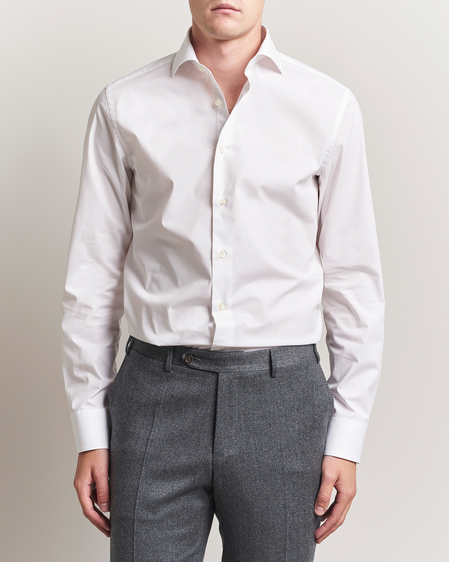 Herr | Skjortor | Canali | Slim Fit Cotton/Stretch Shirt White