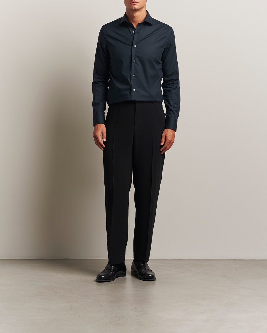 Herr | Skjortor | Canali | Slim Fit Cotton/Stretch Shirt Navy