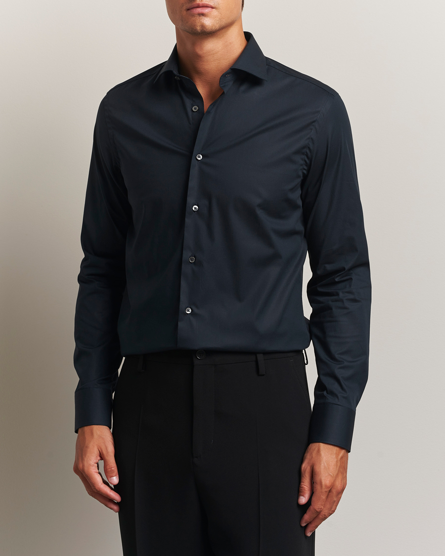 Herr | Skjortor | Canali | Slim Fit Cotton/Stretch Shirt Navy