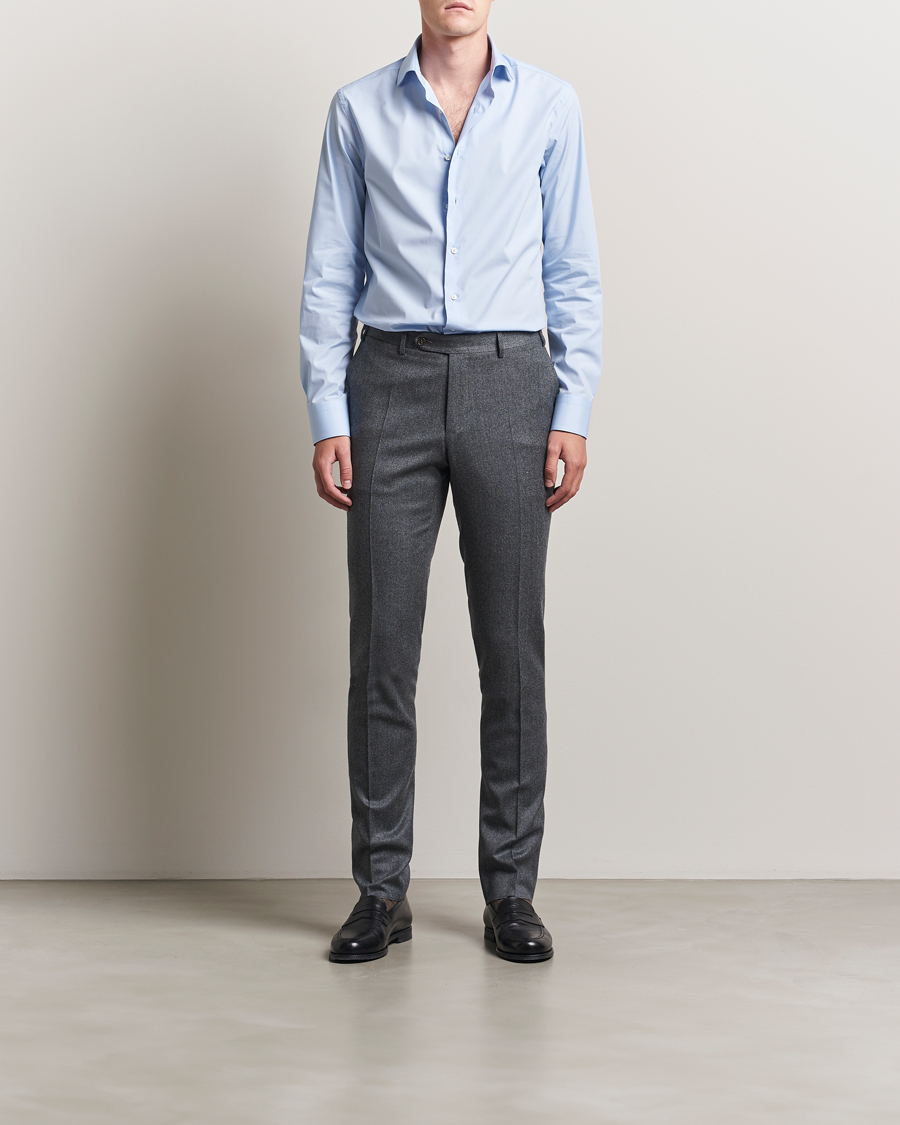 Herr | Skjortor | Canali | Slim Fit Cotton/Stretch Shirt Light Blue