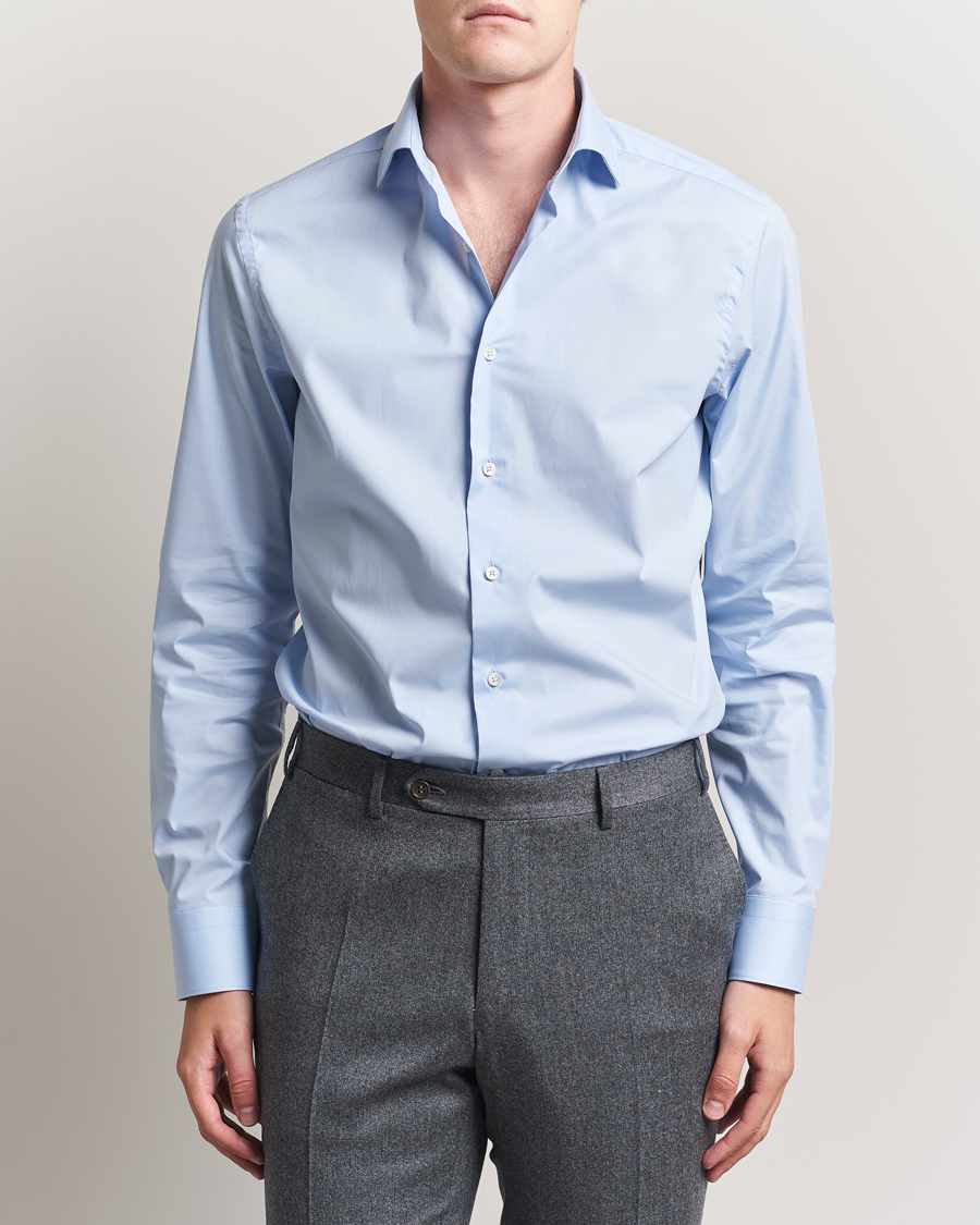 Herr | Skjortor | Canali | Slim Fit Cotton/Stretch Shirt Light Blue