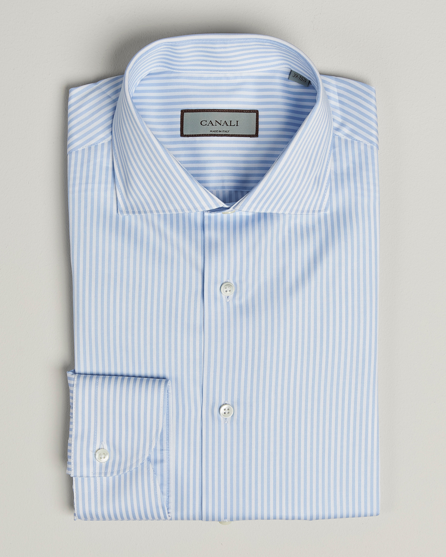 Herr | Skjortor | Canali | Slim Fit Cotton Shirt Light Blue Stripe