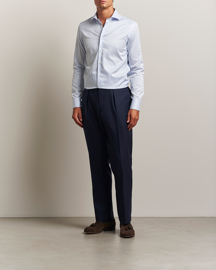Herr | Skjortor | Canali | Slim Fit Cotton Shirt Light Blue Stripe