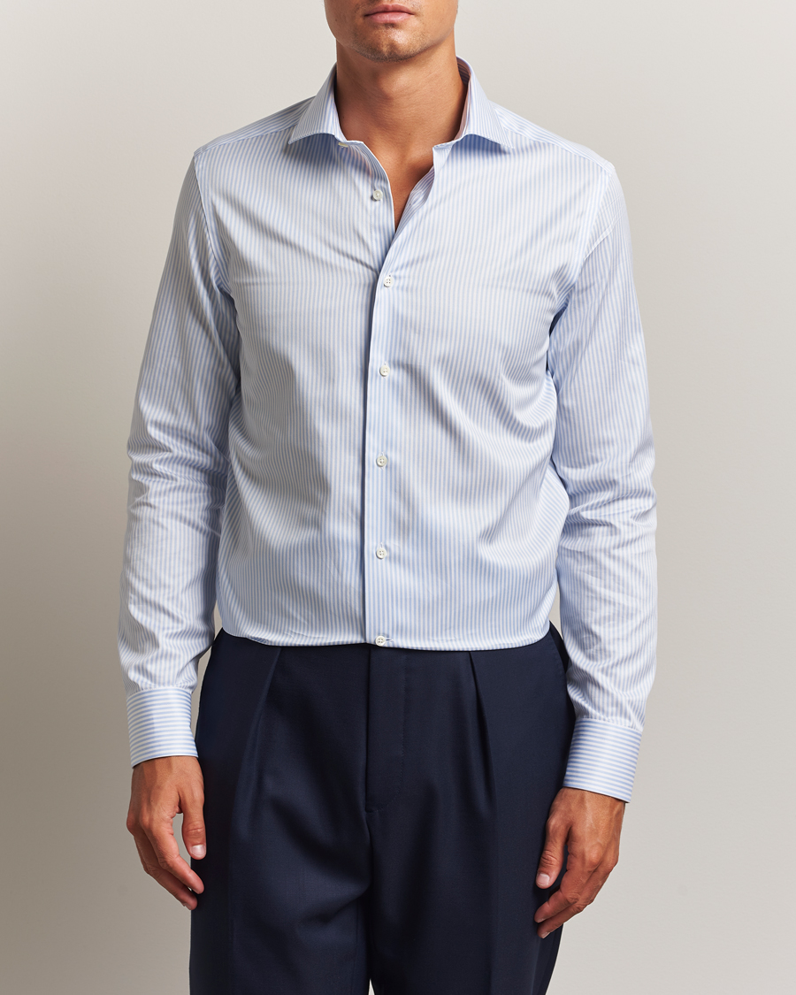 Herr | Skjortor | Canali | Slim Fit Cotton Shirt Light Blue Stripe