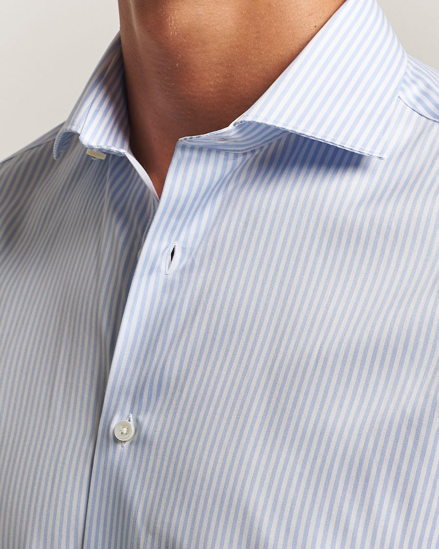 Herr | Skjortor | Canali | Slim Fit Cotton Shirt Light Blue Stripe