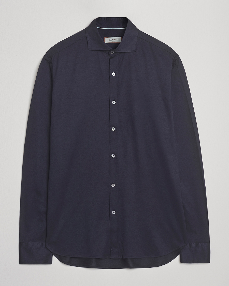 Herr | Skjortor | Canali | Jersey Piquet Shirt Navy