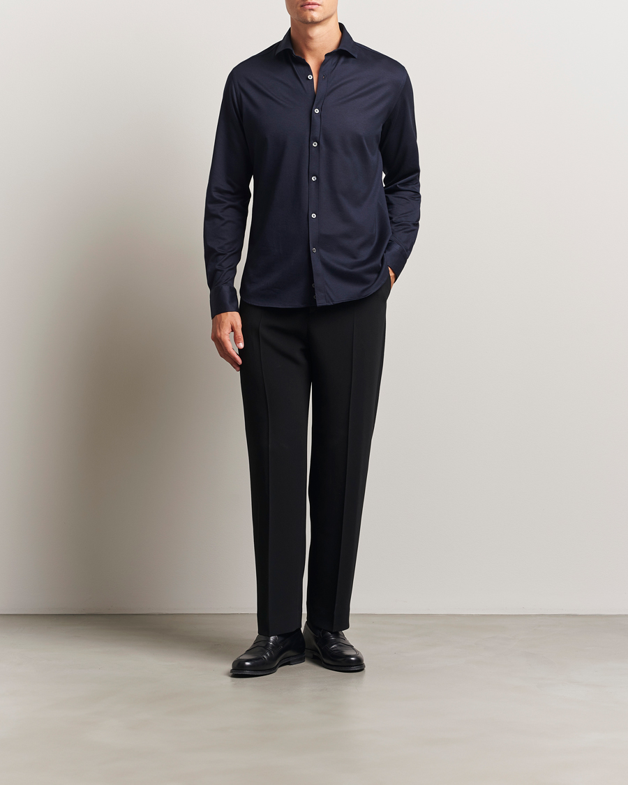 Herr | Skjortor | Canali | Jersey Piquet Shirt Navy