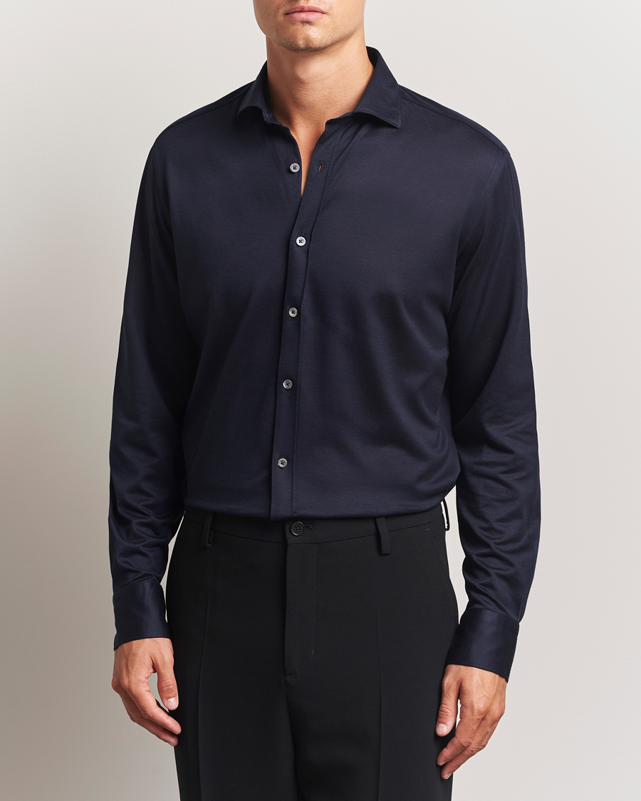 Herr | Skjortor | Canali | Jersey Piquet Shirt Navy