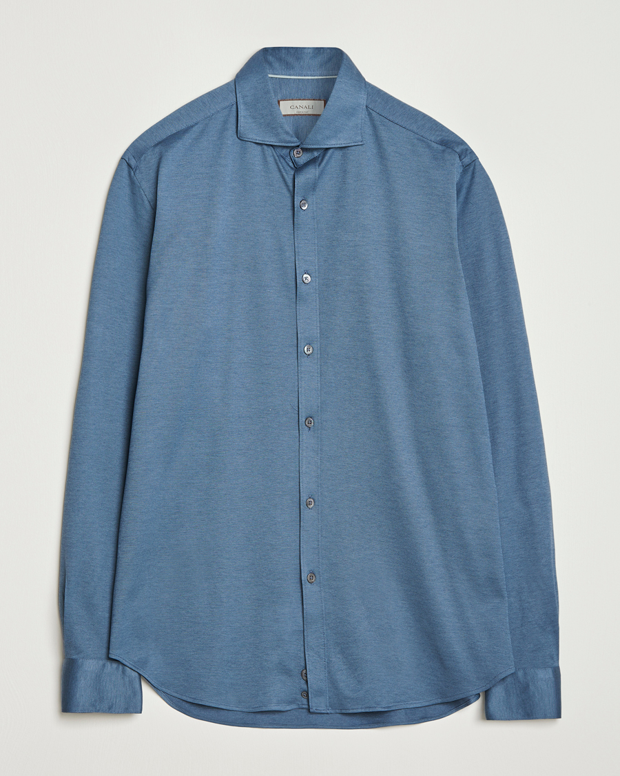 Herr | Skjortor | Canali | Jersey Piquet Shirt Blue