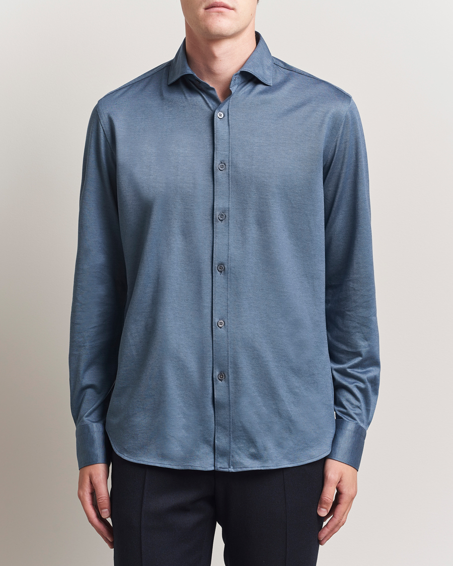 Herr | Skjortor | Canali | Jersey Piquet Shirt Blue