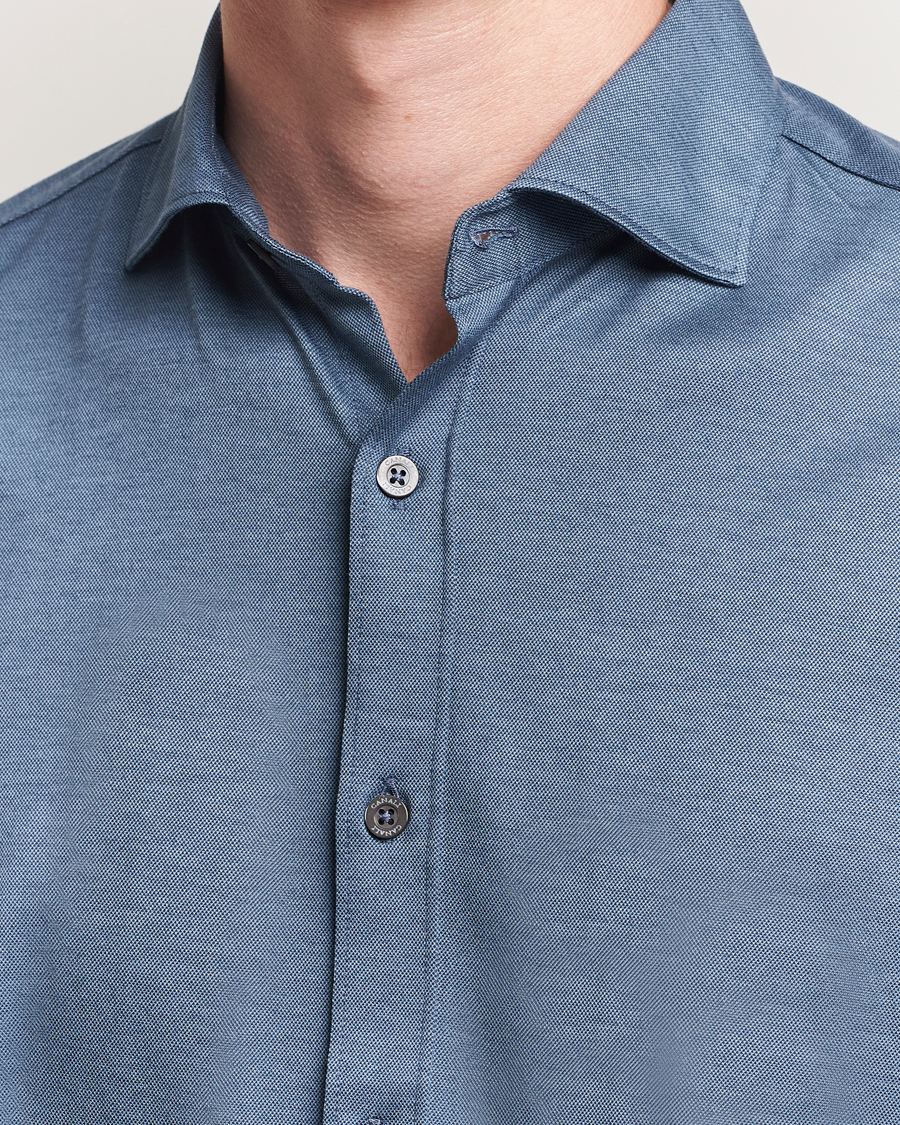 Herr | Skjortor | Canali | Jersey Piquet Shirt Blue