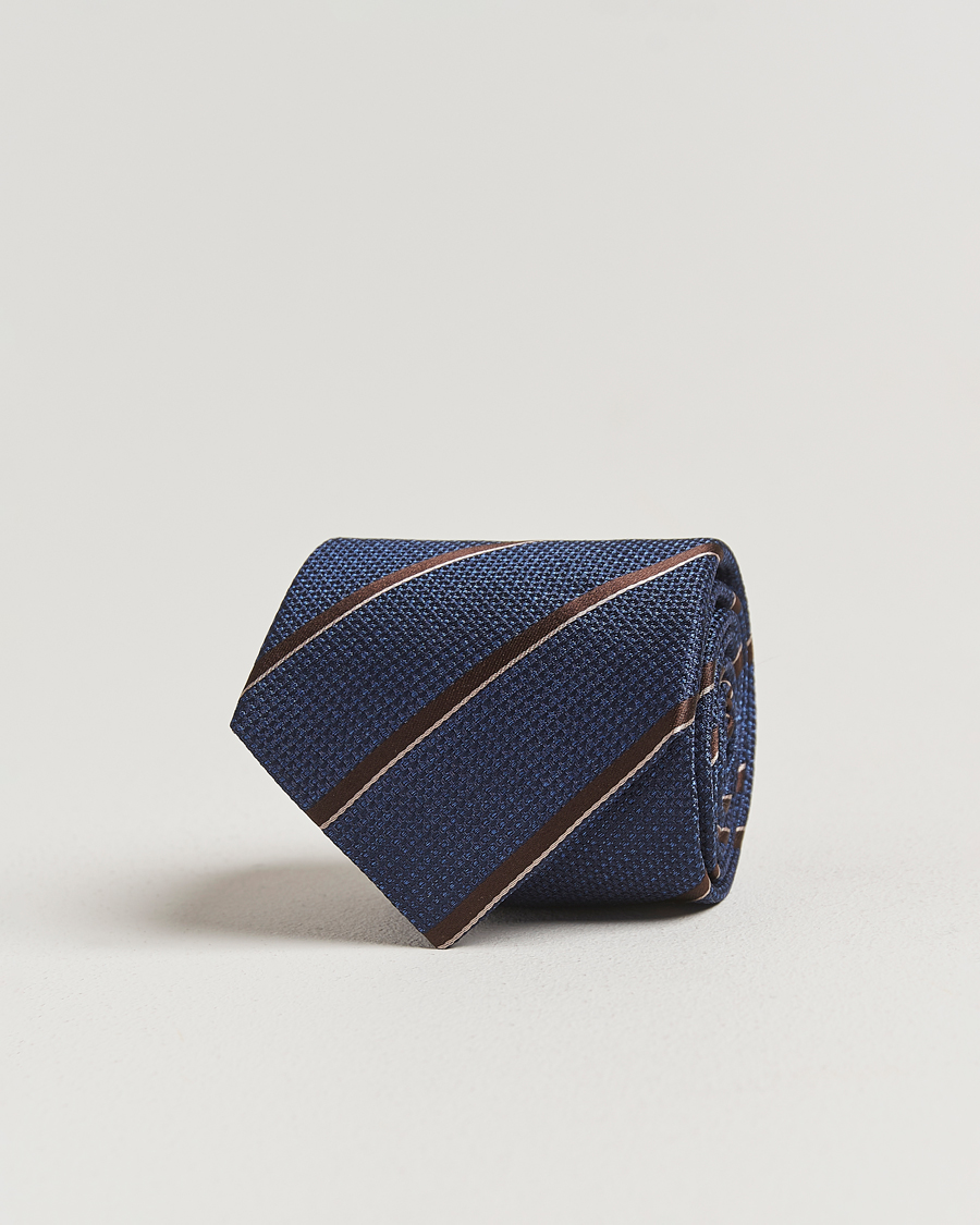 Herr | Slipsar | Canali | Regimental Stripe Silk Tie Navy/Brown