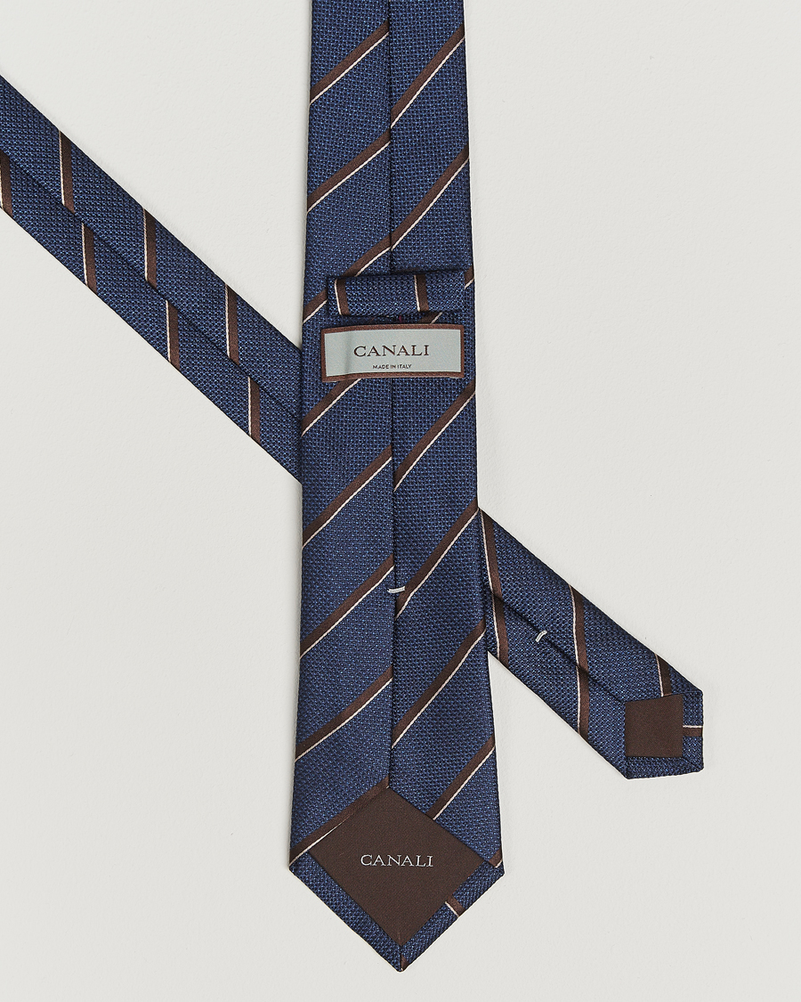 Herr | Slipsar | Canali | Regimental Stripe Silk Tie Navy/Brown