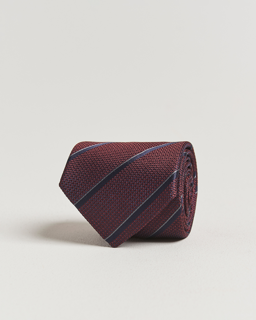 Herr | Slipsar | Canali | Regimental Stripe Silk Tie Burgundy/Navy
