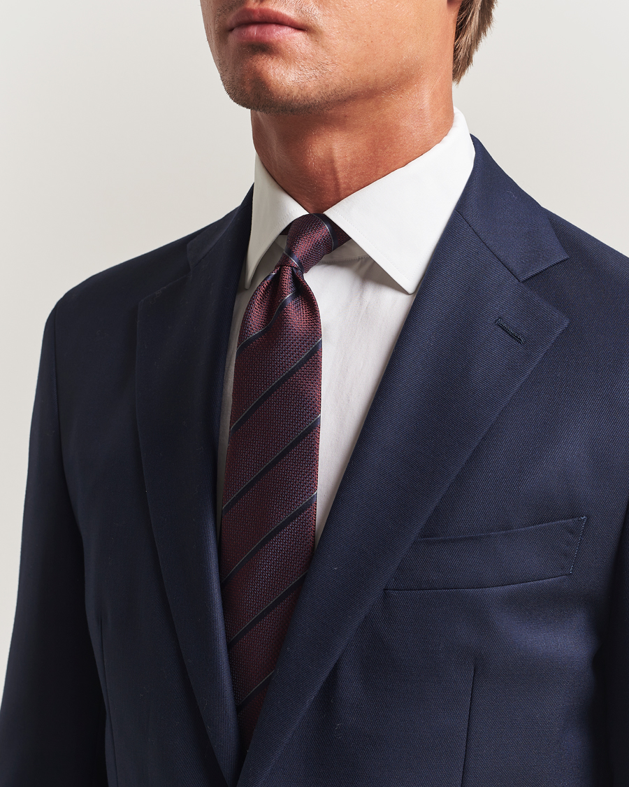 Herr | Slipsar | Canali | Regimental Stripe Silk Tie Burgundy/Navy