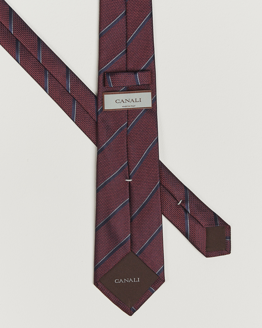 Herr | Slipsar | Canali | Regimental Stripe Silk Tie Burgundy/Navy