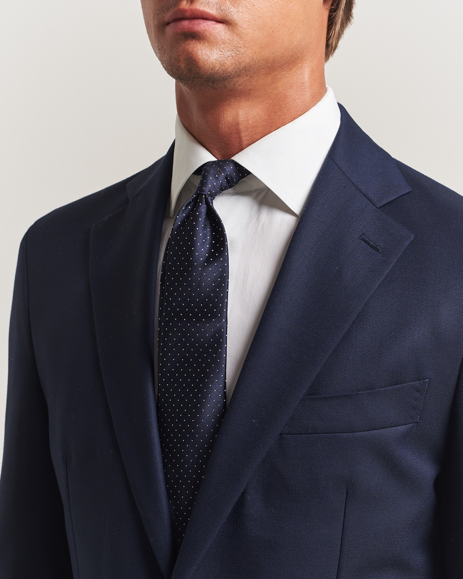 Herr | Slipsar | Canali | Micro Dot Silk Tie Navy