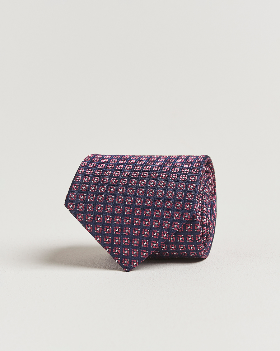 Herr | Slipsar | Canali | Jacquard Silk Tie Navy/Pink
